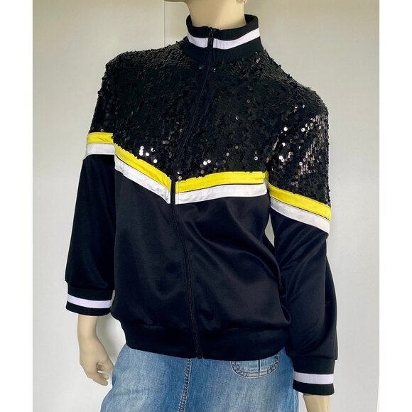 Vintage Track Jacket, Size M, Sequins Chevron Stripes Jacket, Fancy Athleisure - Picture 9 of 9